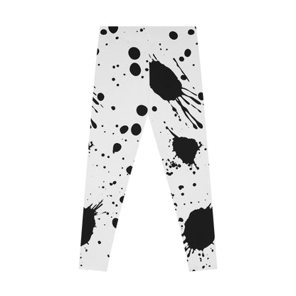Artistic Black Splash Stretchy Leggings, Stylish Yoga Pants, Comfortable Activewear, Trendy Fitness Apparel