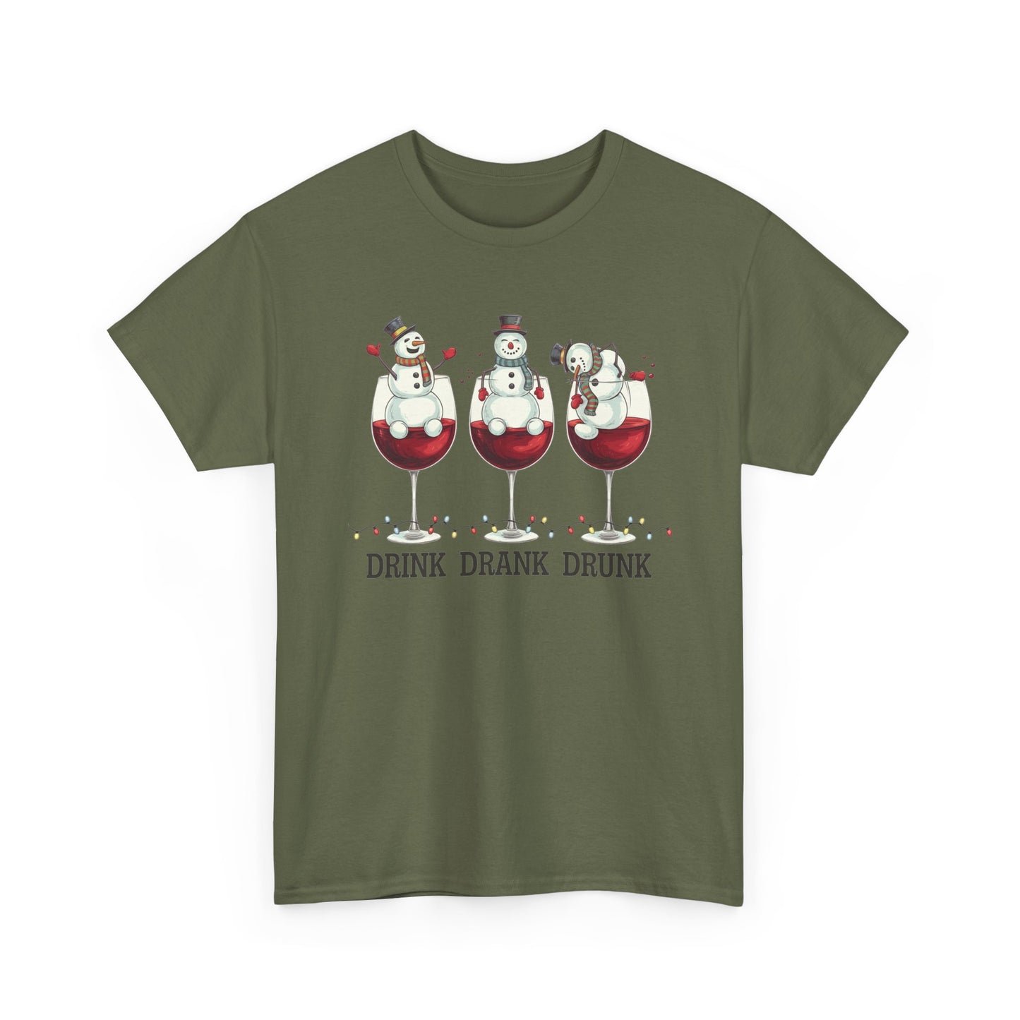 Drink Drank Drunk Christmas Shirt | Funny Holiday Wine Shirt | Snowman Christmas Tee | Drinking Humor Gift for Friends