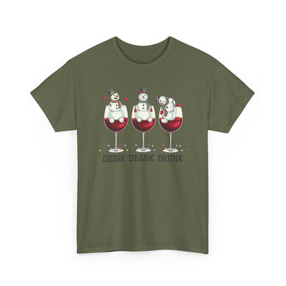 Drink Drank Drunk Christmas Shirt | Funny Holiday Wine Shirt | Snowman Christmas Tee | Drinking Humor Gift for Friends