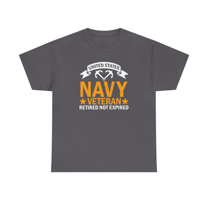 Navy Veteran Heavy Cotton T-Shirt, Gifts for Veterans, Memorial Day, Patriotic Apparel, Retired Not Expired, Gift for dad
