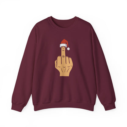 Middle Finger with Santa Hat Crewneck | Naughty Christmas Sweatshirt | Funny Holiday T-Shirt for Adults | Sarcastic Santa Gift