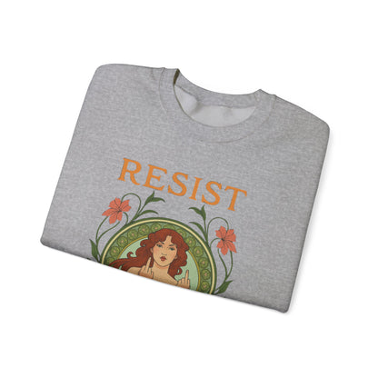 Resist Art Nouveau Woman Sweatshirt, Feminist Vintage Crewneck, Floral Botanical Activist Pullover, Empowerment Gift, Cozy Fall Layer