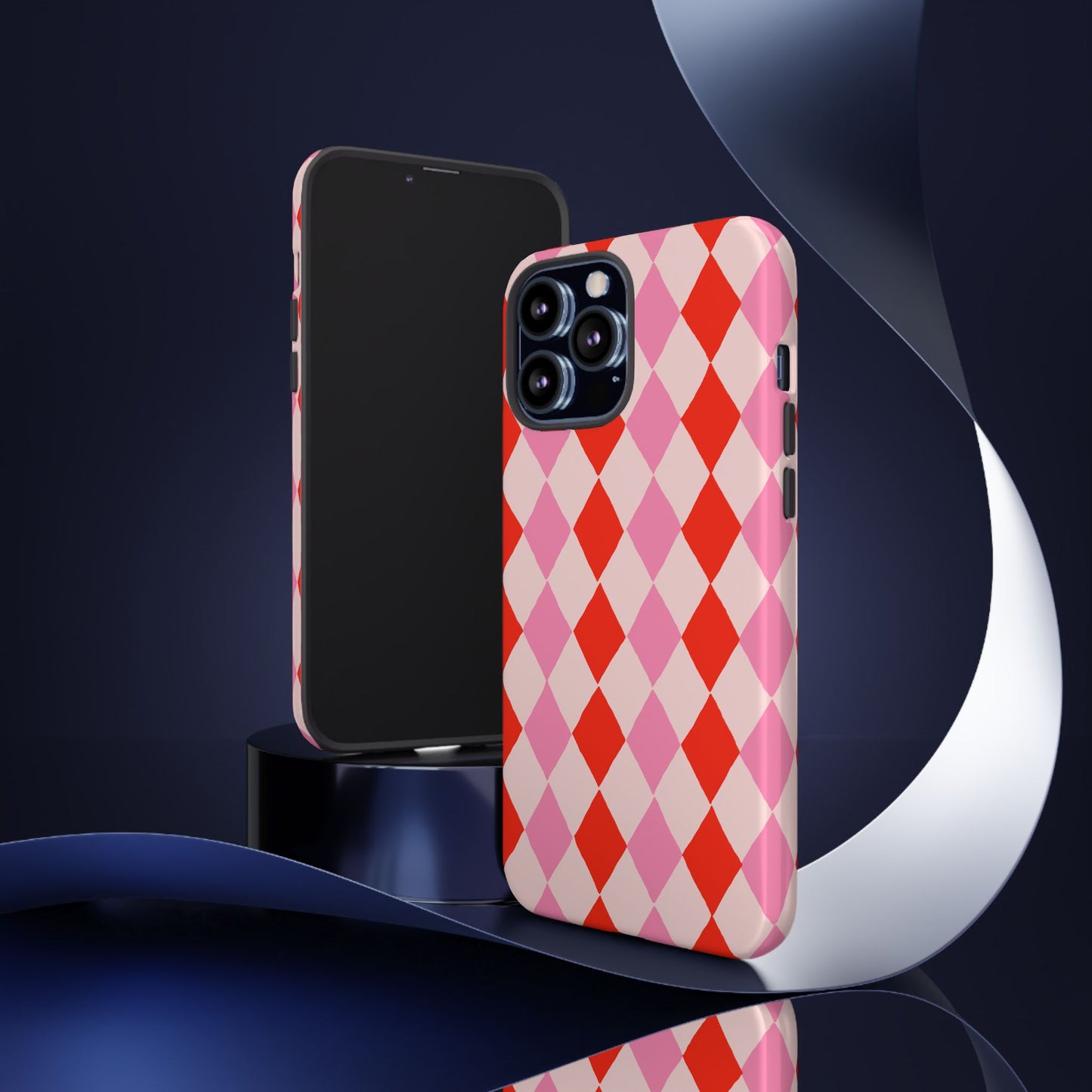 Tough Cases with Red Pink Diamonds, Retro Checkerboard iPhone Case And Samsung Case, Slim Fit Phone Case, Stylish Gift