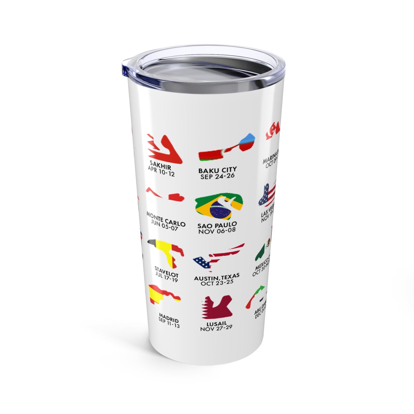 2026 Grand Prix Track Flags Tumbler, Formula One Circuits Travel Cup, F1 Racing Icons Stainless Steel Mug, Motorsport Fan Gift 20oz