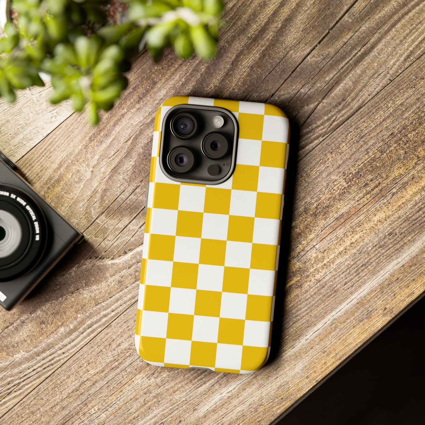 Yellow Checkered Phone Case - iPhone 17 Pro, 17, 16, 15, 14, 13, 12, 11, X, XR, XS MAX, Gift for Friends