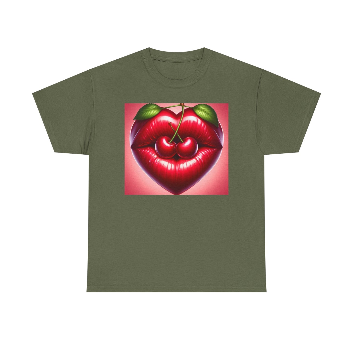 Cherry Lips Heart Graphic Tee, Retro Pop Art T-Shirt, Cute Aesthetic Cotton Shirt, Vintage Style Unisex Tee, Fun Statement Top