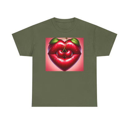 Cherry Lips Heart Graphic Tee, Retro Pop Art T-Shirt, Cute Aesthetic Cotton Shirt, Vintage Style Unisex Tee, Fun Statement Top
