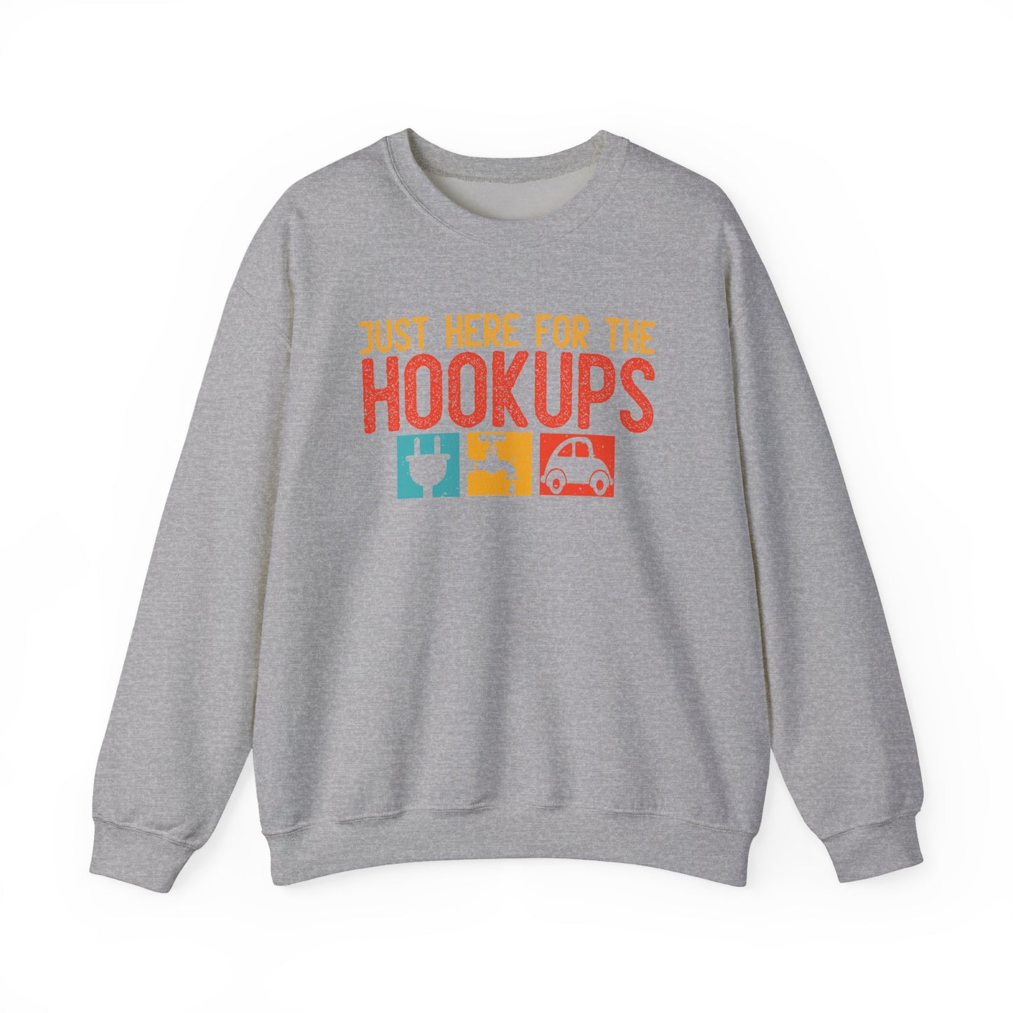 Just Here For The Hookups Sweatshirt | RV Camper Camping Pullover | Towing Camperplug Crewneck | RV Life Apparel