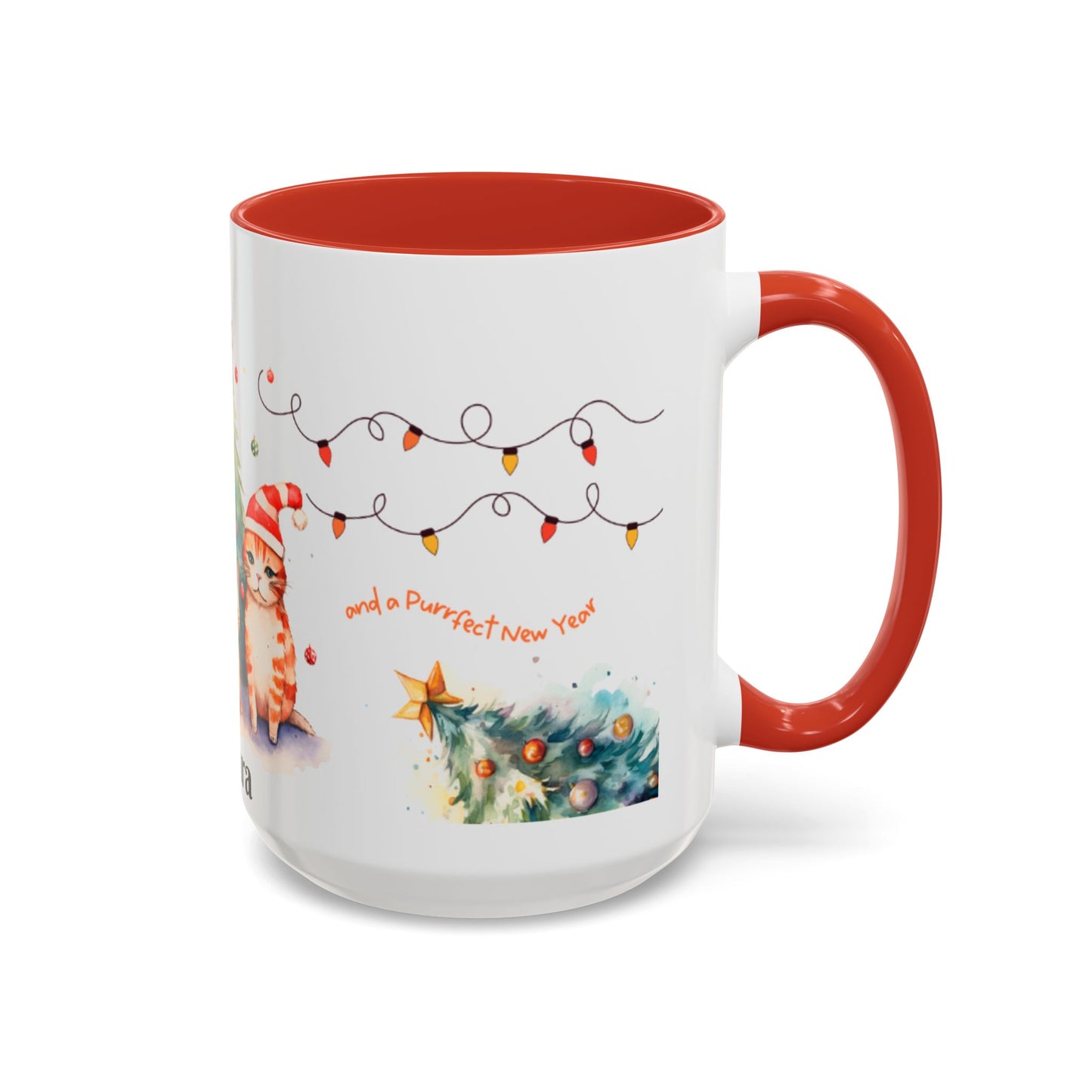 Personalized Festive Cat Accent Coffee Mug, Holiday, Christmas, Unique Gift, Home Decor, Cute Cat Lovers, Christmas Day Gift