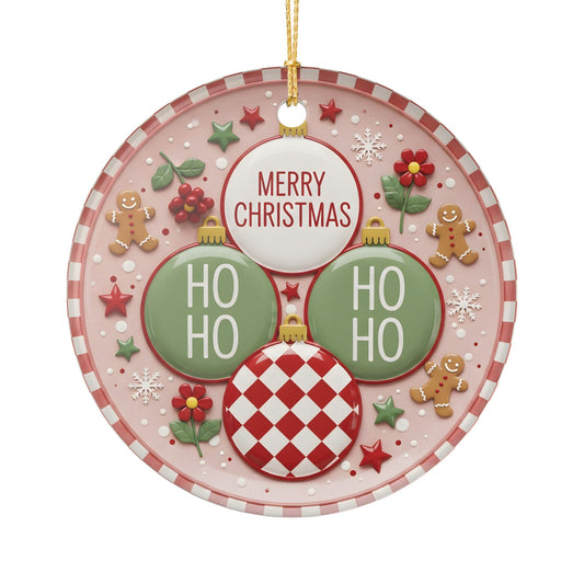 Cute Gingerbread Christmas Ornament | HO HO HO Cookie Holiday Tree Decor | Vintage Pastel Christmas Ceramic Keepsake Gift