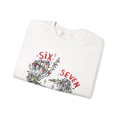 Six Seven Skeleton Hands Sweatshirt Funny Halloween Christmas Crewneck for Men & Women  Cozy Skeleton Hand Lights Pullover, Gift for Friends