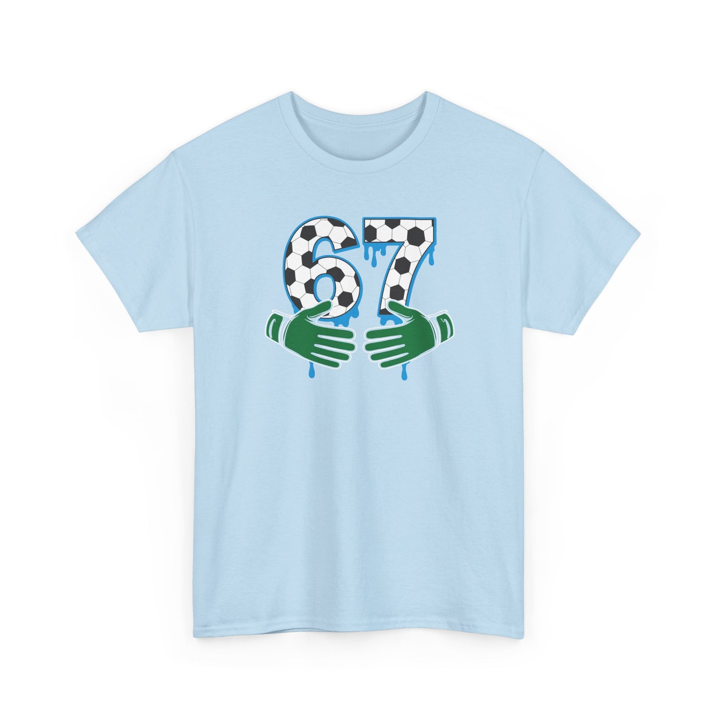 Dripping 97 Number Graphic Tee, Streetwear Checkerboard T-Shirt with Green Hands, Artsy Unisex Cotton Shirt