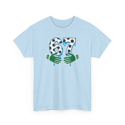 Dripping 97 Number Graphic Tee, Streetwear Checkerboard T-Shirt with Green Hands, Artsy Unisex Cotton Shirt