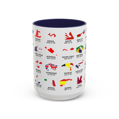 2026 Grand Prix Calendar Mug, Formula 1 Accent Coffee Mug, F1 Circuit Icons Cup, Motorsport Fan Gift, Racing Calendar Ceramic Mug