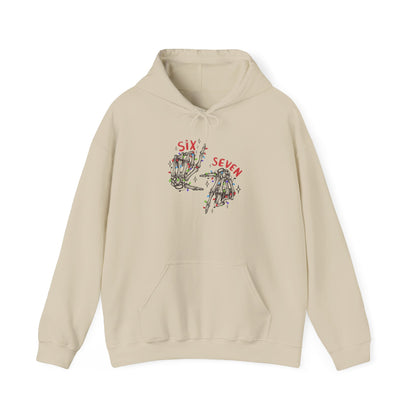Six Seven Skeleton Hands Hoodie  Funny Halloween  Christmas Pullover | Skeleton Hand Lights Hoodie | Cool Holiday Sweatshirt Gift for Men