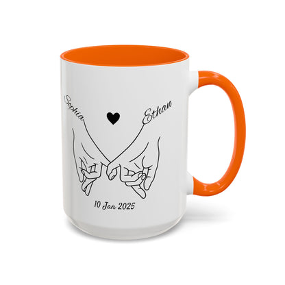 Holding Hands Couple Mug | Personalized Names & Date Coffee Cup | Custom Line Art Love Mug | Valentine Anniversary Gift for Couples