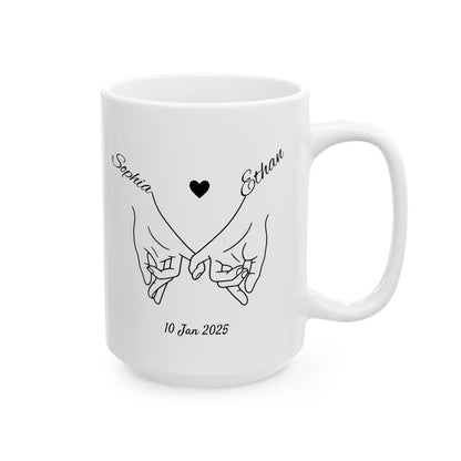 Holding Hands Couple Mug | Personalized Names & Date Coffee Cup | Custom Line Art Couple Mug | Valentine Anniversary Love Gift
