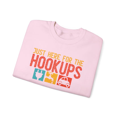 Just Here For The Hookups Sweatshirt | RV Camper Camping Pullover | Towing Camperplug Crewneck | RV Life Apparel