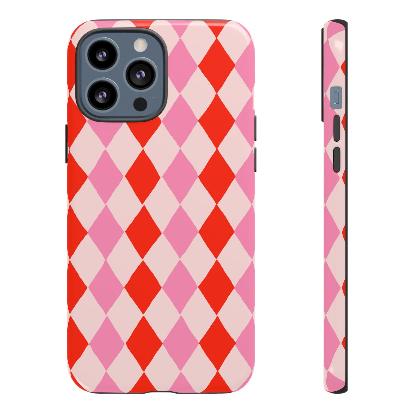 Tough Cases with Red Pink Diamonds, Retro Checkerboard iPhone Case And Samsung Case, Slim Fit Phone Case, Stylish Gift