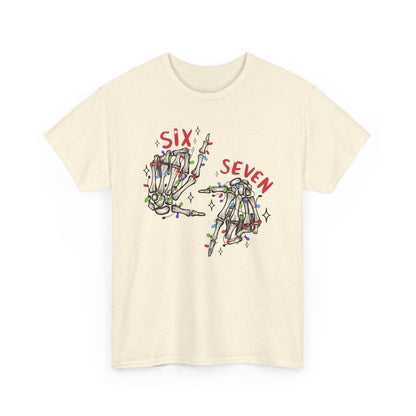 Six Seven Skeleton Hands T Shirt  Funny Halloween Christmas Tee for Men & Women | Cool Skeleton Hand Sign Graphic Shirt | Soft Cotton Top