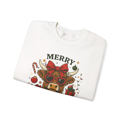 Merry Christmas Highland Cow Sweatshirt, Cow Christmas Crewneck, Funny Holiday Farm Shirt, Western Christmas Sweater, Cozy Xmas Gift for Her