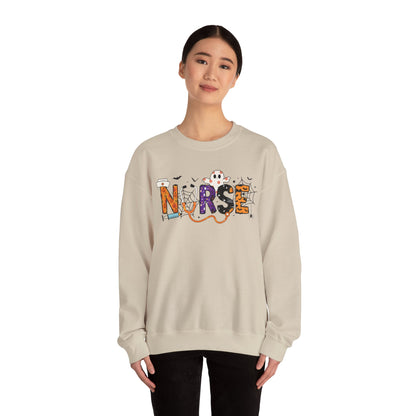 Nurse Themed Crewneck Sweatshirt - Cozy Nursing Apparel, Perfect Gift for Healthcare Workers, Halloween Style, Comfortable Unisex