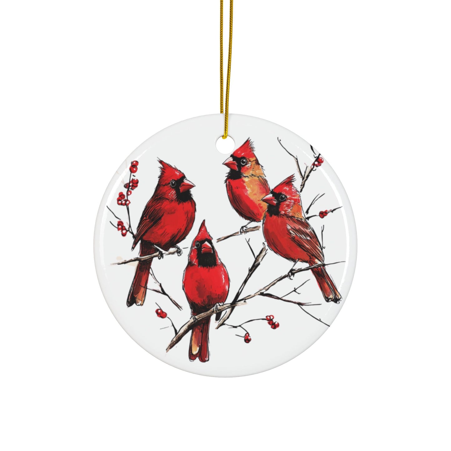 Cardinal Artwork Ornament, Double-Sided Ceramic Cardinal Christmas Ornament, Winter Bird Decoration, Red Cardinal Holiday Keepsake
