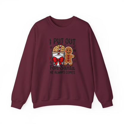 I Put Out For Santa Sweatshirt, Funny Christmas Crewneck, Cookies & Milk Holiday Sweater, Gingerbread Shirt, Xmas Party Sweatshirt
