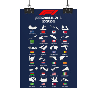 Formula 1 2026 Track Silhouettes Poster, F1 Circuits Map Wall Art, Grand Prix Calendar Print, Motorsport Racing Decor, Rolled Poster
