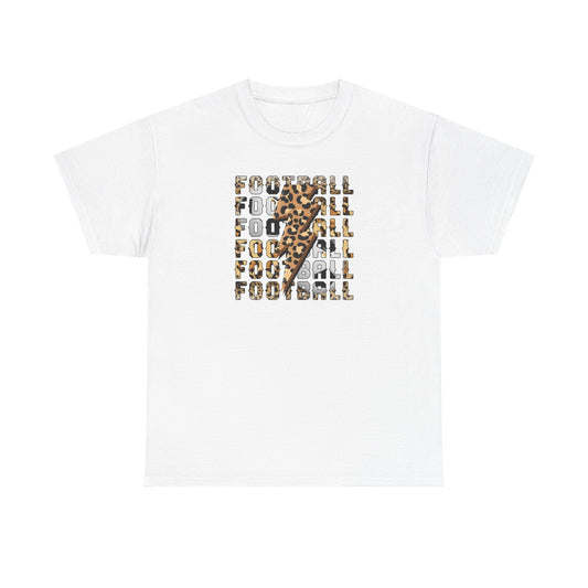 Leopard Print Football Lightning Bolt Tee, Women's Football Graphic Shirt, Game Day Spirit Shirt, Trendy Sports Top, FIFA World Cup 2026