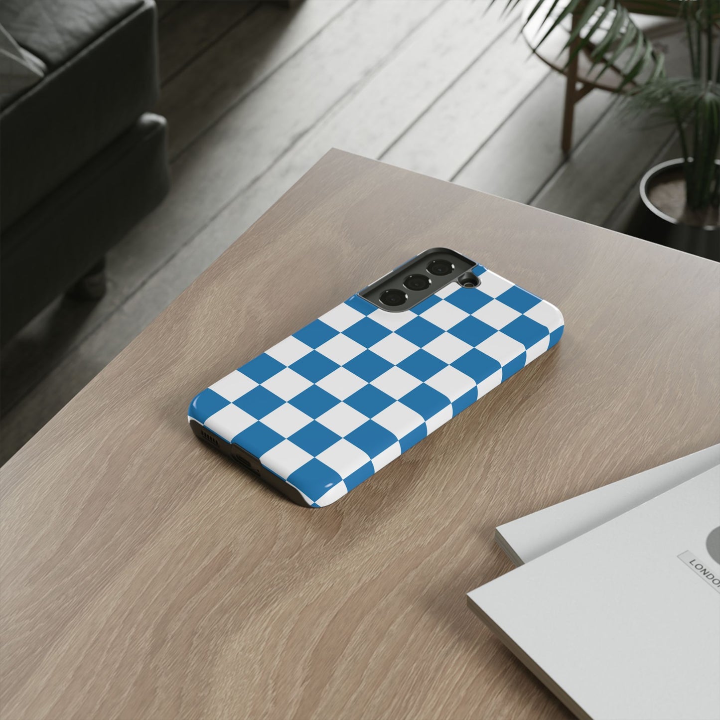 Blue Checkerboard Phone Case, Samsung Galaxy S25, S25 Plus, S24, S24 Plus, S24 Ultra, S23, S22, S22 Plus, S21 Ultra, S21 FE, S20+