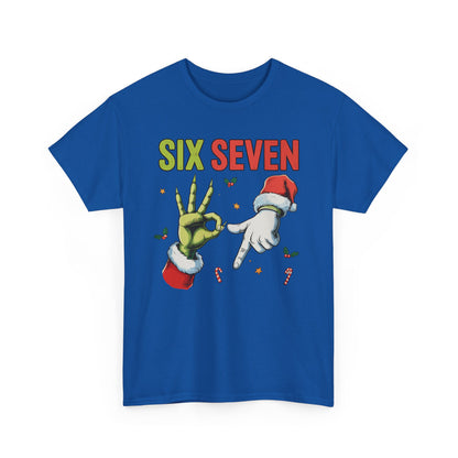 Funny "Six Seven" Christmas Shirt  Grinch Hand & Santa Hand Graphic Tee | Holiday Humor T-Shirt | Unisex Christmas Gift for Men Women