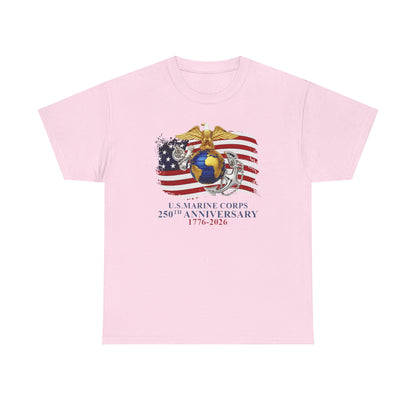 US Marine Corps 250th Anniversary T-Shirt Eagle, Globe Anchor with American Flag (1776-2026)
