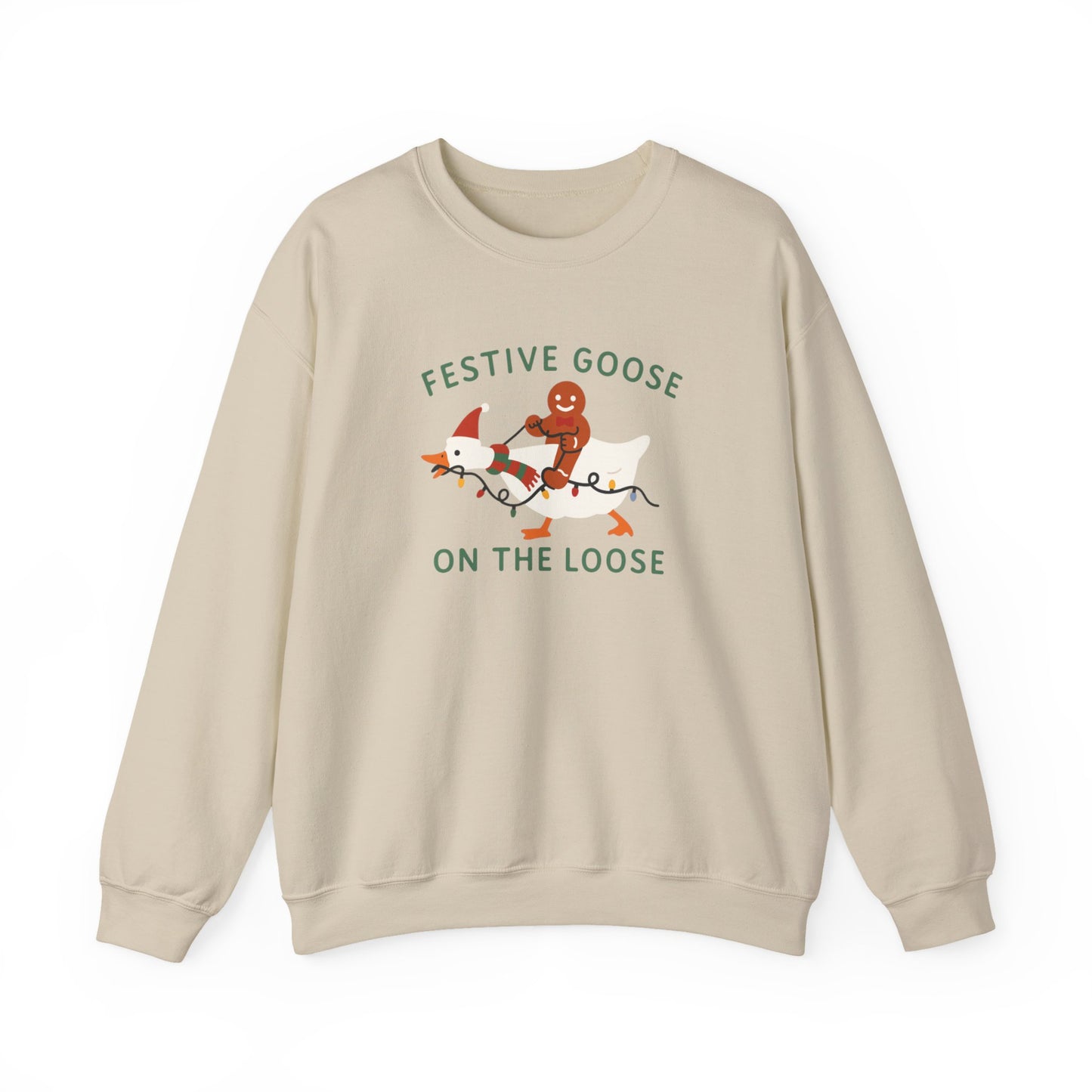Festive Goose on the Loose Sweatshirt, Funny Christmas Gingerbread Crewneck, Holiday Lights Shirt, Cozy Winter Gift for Her and Him