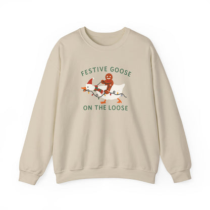 Festive Goose on the Loose Sweatshirt, Funny Christmas Gingerbread Crewneck, Holiday Lights Shirt, Cozy Winter Gift for Her and Him
