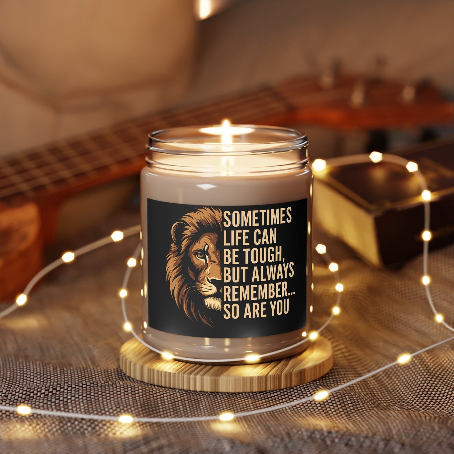 Inspirational Scented Candle, Soy Wax Candle with Lion Design, Relaxation Home Décor, Thoughtful Gift for Friends