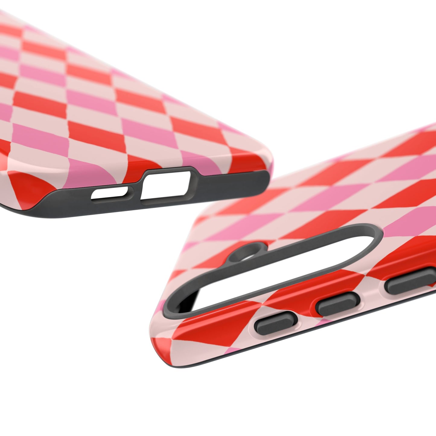 Tough Cases with Red Pink Diamonds, Retro Checkerboard iPhone Case And Samsung Case, Slim Fit Phone Case, Stylish Gift