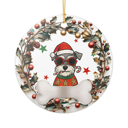Christmas Dog Wreath Ornament, Cute Dog Ceramic Christmas Decoration, Pet Lover Holiday Ornament, Santa Hat Pup Tree Decor