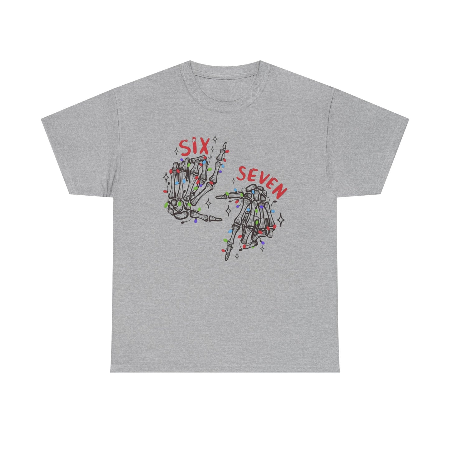Six Seven Skeleton Hands T Shirt  Funny Halloween Christmas Tee for Men & Women | Cool Skeleton Hand Sign Graphic Shirt | Soft Cotton Top