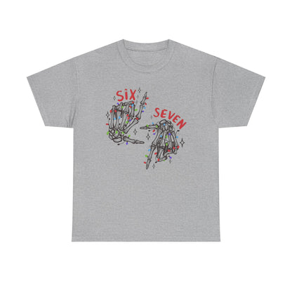 Six Seven Skeleton Hands T Shirt  Funny Halloween Christmas Tee for Men & Women | Cool Skeleton Hand Sign Graphic Shirt | Soft Cotton Top