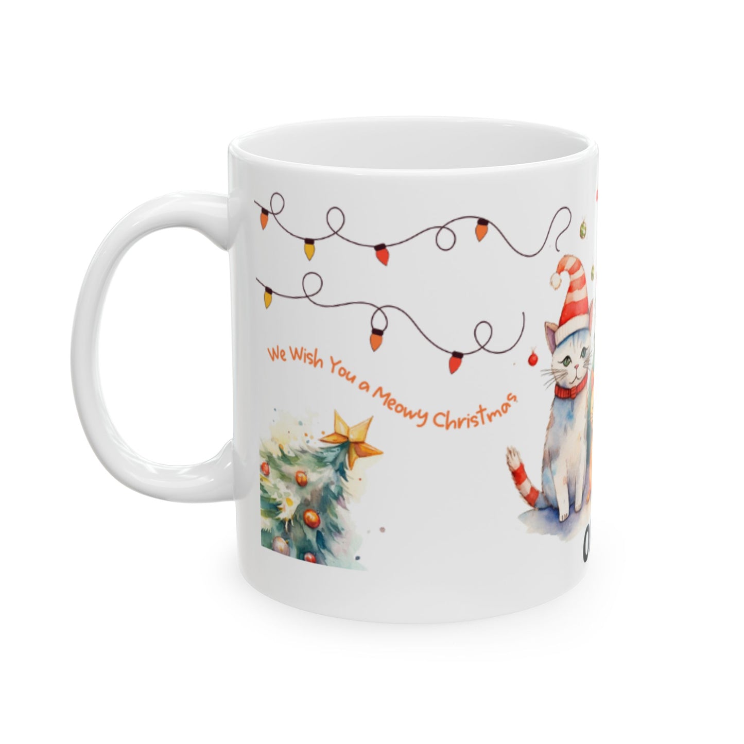 Personalized Christmas Cat Ceramic Mug, Custom Pet Lover Gift, Holiday Coffee Cup, Cute Feline Decor, Family Gift, Winter Celebration