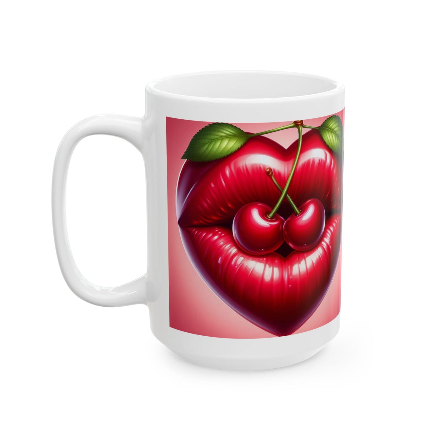 Cherry Lips Mug, Cute Retro Coffee Mug, Pop Art Ceramic Cup, Aesthetic Lips Design Mug, Gift for Coffee Lovers, 11oz 15oz