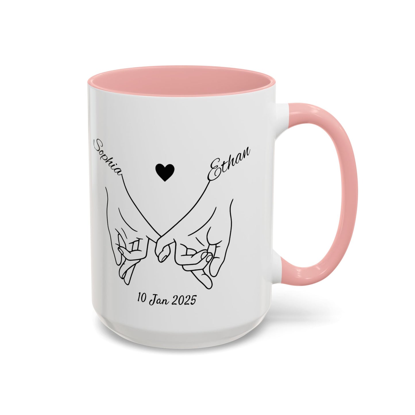 Holding Hands Couple Mug | Personalized Names & Date Coffee Cup | Custom Line Art Love Mug | Valentine Anniversary Gift for Couples