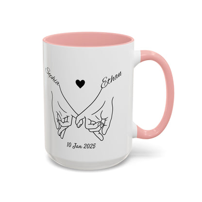 Holding Hands Couple Mug | Personalized Names & Date Coffee Cup | Custom Line Art Love Mug | Valentine Anniversary Gift for Couples