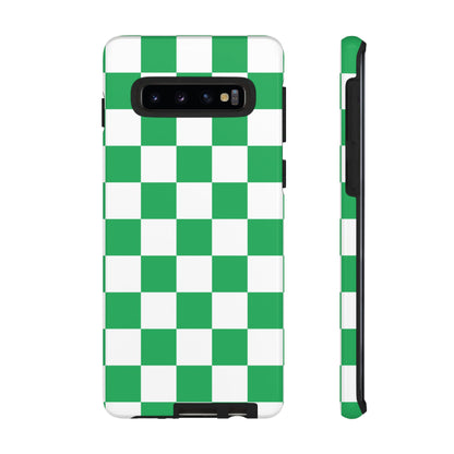 Green Checkered Phone Case, Phone Cases Samsung Galaxy S25, S25 Plus, S24, S24 Plus, S24 Ultra, S23, S22, S22 Plus, S21 Ultra, S21 FE, S20+