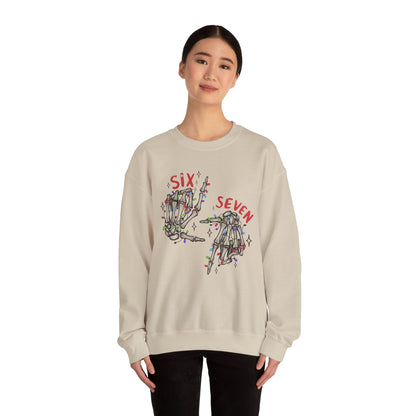 Six Seven Skeleton Hands Sweatshirt Funny Halloween Christmas Crewneck for Men & Women  Cozy Skeleton Hand Lights Pullover, Gift for Friends