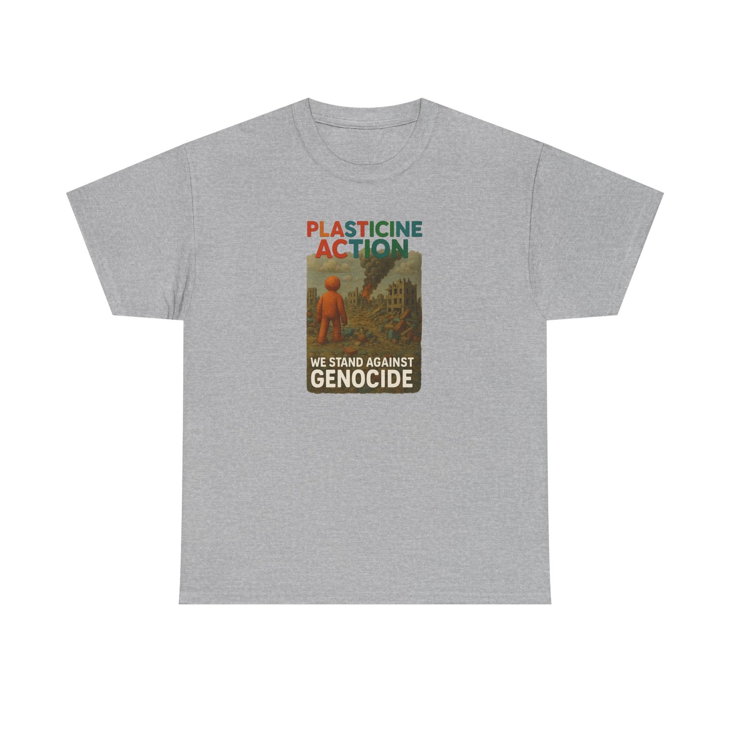 Plasticine Action Heavy Cotton Tee, Stand Against Genocide, Activist Wear, Social Justice Shirt, Awareness Tee, Thought Provoking Apparel