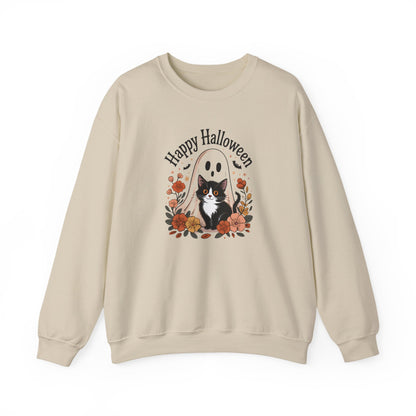 Happy Halloween Cat Crewneck Sweatshirt, Cozy Fall Sweatshirt, Halloween Gift, Fall Fashion, Gift for Her, Spooky Season Apparel