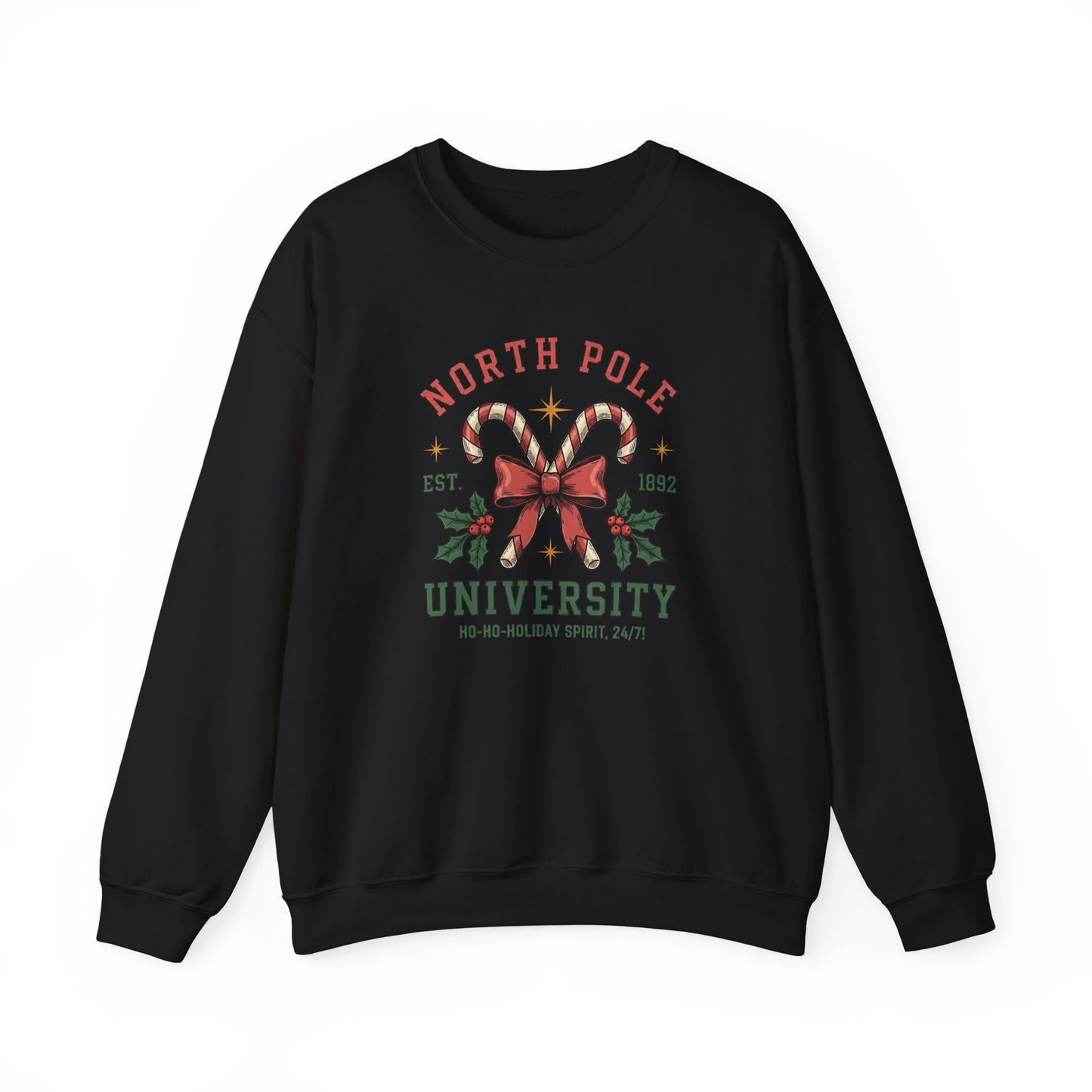 North Pole University Christmas Sweatshirt Candy Cane College Crewneck, Cute Christmas Sweater for Women, Cozy Winter Sweatshirt