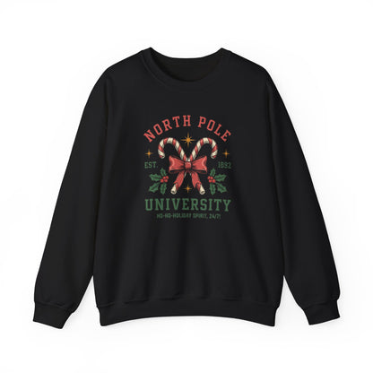 North Pole University Christmas Sweatshirt Candy Cane College Crewneck, Cute Christmas Sweater for Women, Cozy Winter Sweatshirt